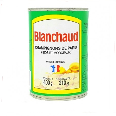 Champignons de Paris émincés - Blanchaud - pieds et morceaux- 390g