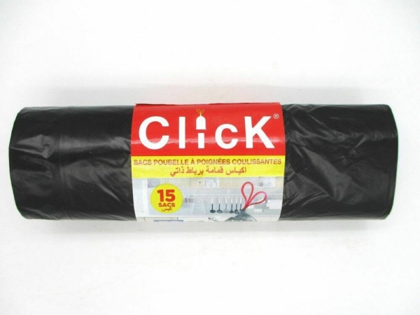 Click Sacs Poubelle a Poignées Coulissantes (65*55cm/30 litres ) 15sacs Noir |