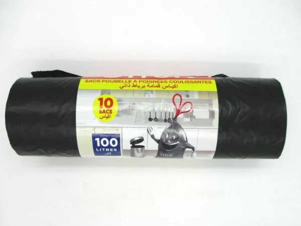 Click Sacs Poubelle a Poignées Coulissantes (94*82cm/ 100 litres ) 10 sacs Noir |