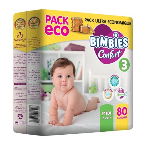 Couches bébé BIMBIES- CONFORT MIDI - N3 - 80pcs