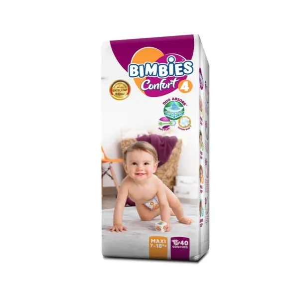 Couches bébé BIMBIES -CONFORT - N4- 40pcs