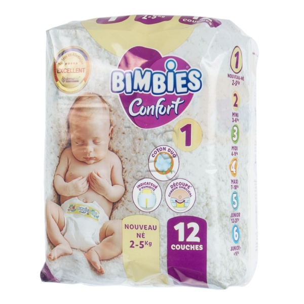 Couches bébé BIMBIES - N1- nouveau-né - 12pcs