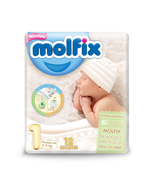 Couches bébé Molfix - N1 - nouveau-né - 12pcs