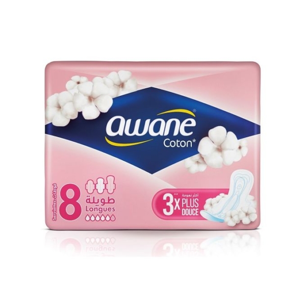 Serviettes Hygiénique Awane Cotton - Longue - 8pcs