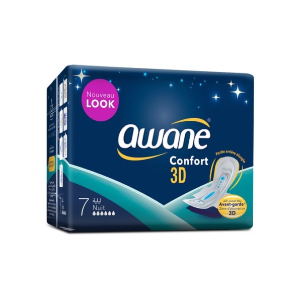 Serviettes Hygiéniques Awane Confort 3D Nuit - 7 pcs